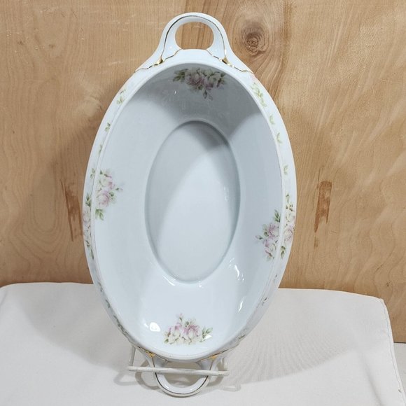 Rosenthal Bavaria Pink Roses Oval Serving Bowl 13.25" handles Donatello 1930s an - Picture 5 of 11